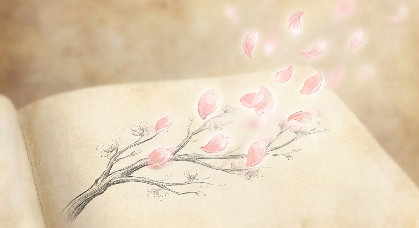 Pétales de sakura s'échappant d'un dessin